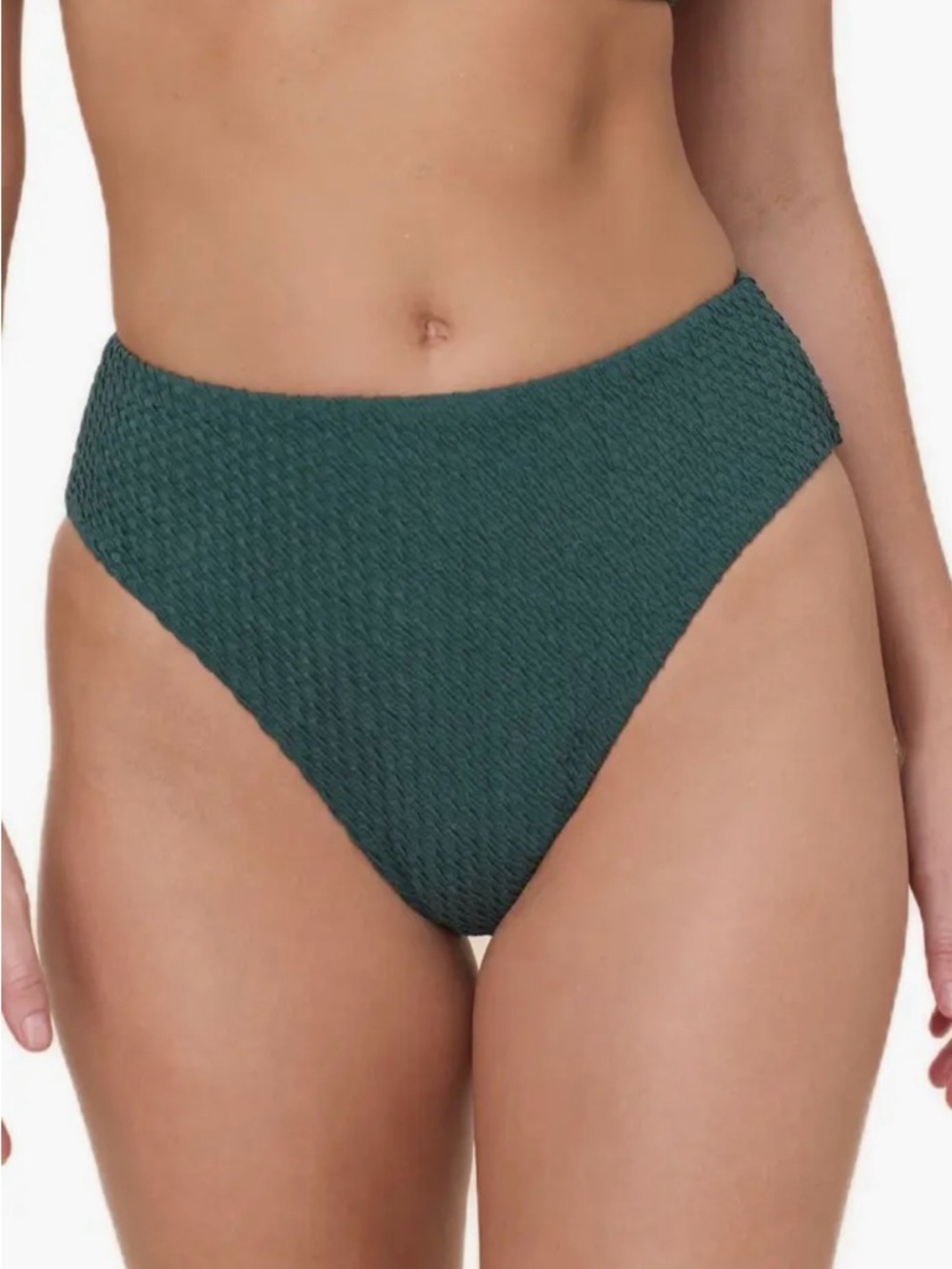 Andie Textured High-Rise Bikini Bottom - Seaweed/ Green